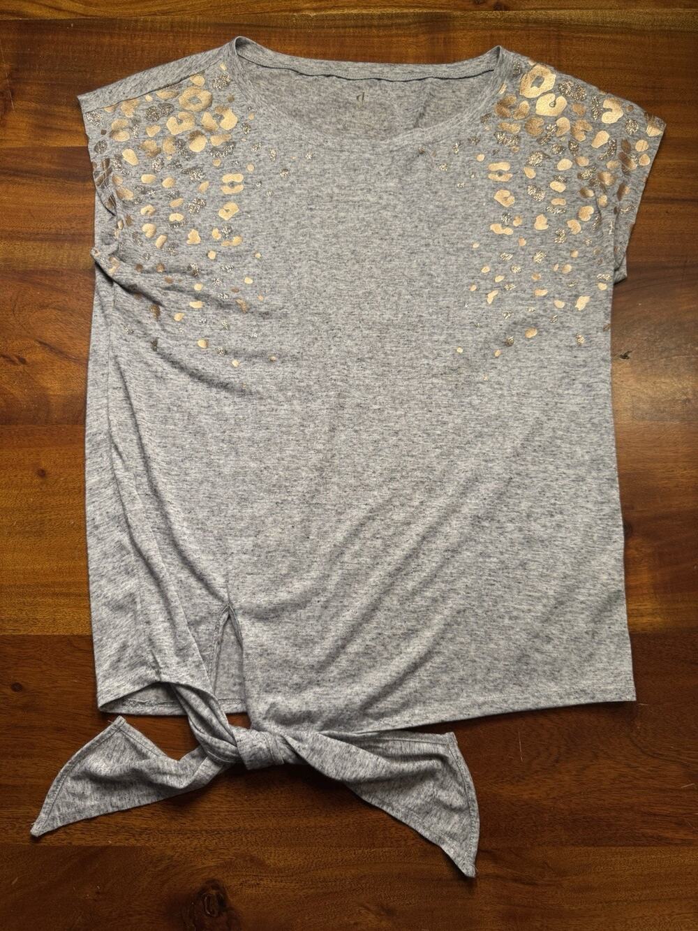 Juicy Couture Women’s Gray Gold Cheetah Metallic Linen Blend T Shirt Sz M